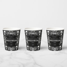 Halloween Schwarz-weiß Skull Damask Gothic Custom Pappbecher