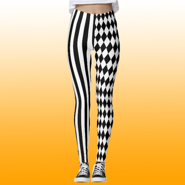 Halloween Schwarz-weiß Stripes Harlequin Pattern Leggings (Von Creator hochgeladen)
