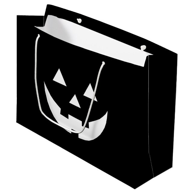 Halloween Schwarz-weiße Kürbislaterne beängstigend Große Geschenktüte (Vorderseite Schrägansicht)