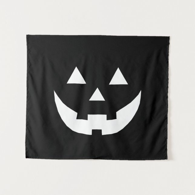 Halloween Schwarz-weiße Kürbislaterne beängstigend Wandteppich (Vorderseite (Horizontal))