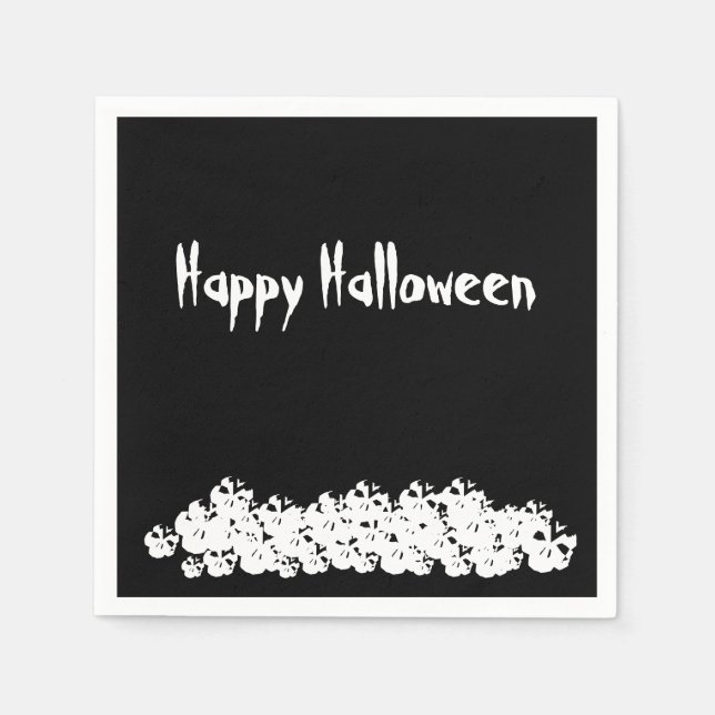 Halloween-Schwarz-weißer Schädelhaufen Serviette (Vorderseite)