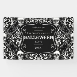 Halloween Schwarz-weißer Vintager gotischer Schäde Banner