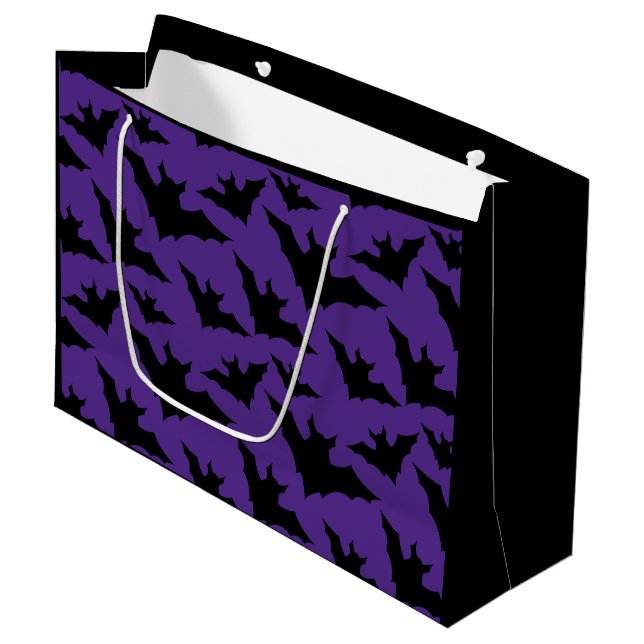 Halloween-Schwarzbats lila cooles, sprichwörtliche Große Geschenktüte (Vorderseite Schrägansicht)
