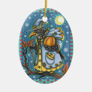 HALLOWEEN-Schwarzdrossel-Zauberer, HALLOWEEN-Rabe Keramik Ornament