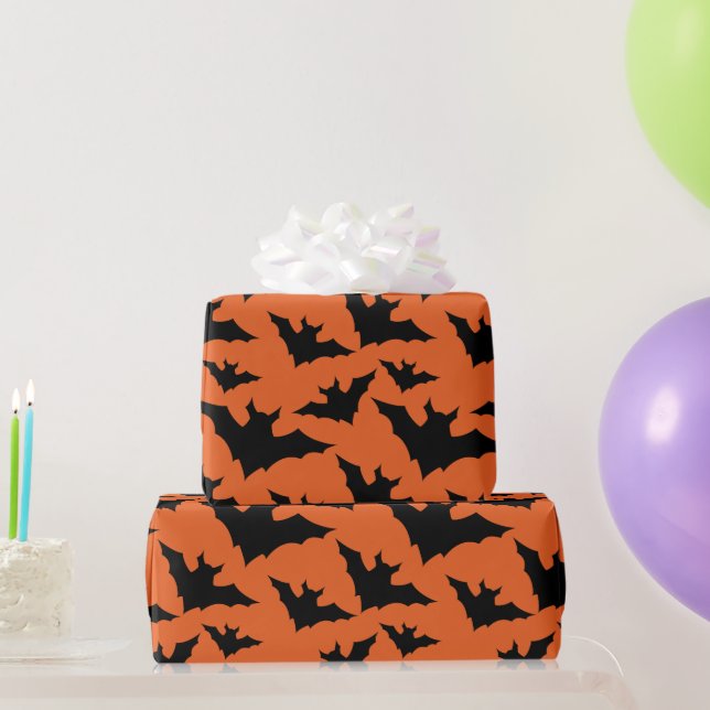 Halloween Schwarze Fledermäuse coole Löffelmuster Geschenkpapier (Partygeschenke)
