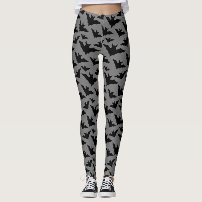Halloween Schwarze Fledermäuse, graues, cooles Gra Leggings (Vorderseite)