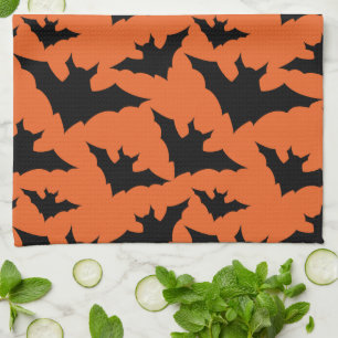 Halloween schwarze Fledermäuse orange cooler gruse Geschirrtuch