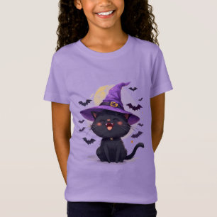 Halloween schwarze Katze als Hexenhut verkleidet T-Shirt