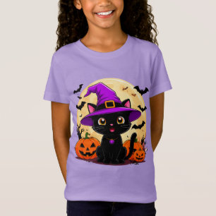 Halloween-Schwarze Katze als Hexenhut verkleidet T-Shirt