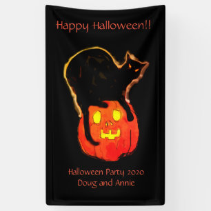 Halloween-Schwarze Katze auf leuchtendem Kürbisban Banner