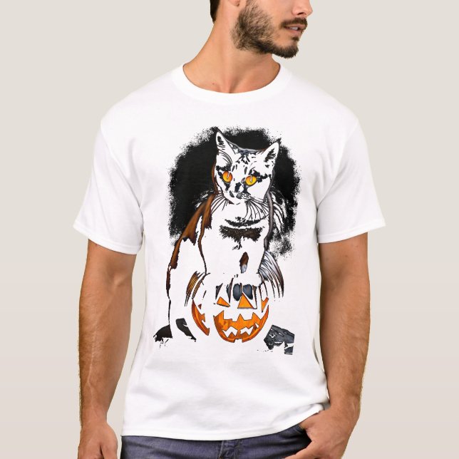 Halloween-Schwarze-Katze-Aufkleber1 T-Shirt (Vorderseite)
