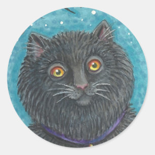 HALLOWEEN SCHWARZE KATZE AUFKLEBER BOGEN Rund