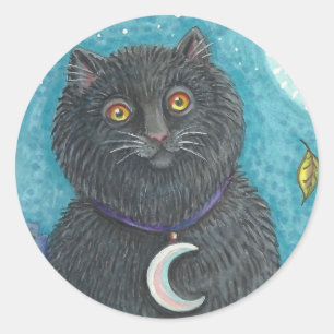 HALLOWEEN SCHWARZE KATZE AUFRUBER BOGEN Rund Runder Aufkleber