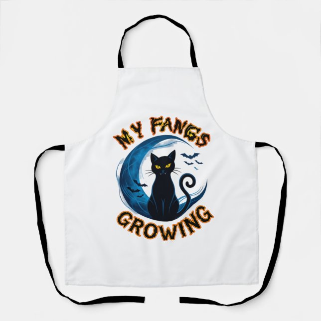 Halloween-Schwarze Katze Blaue Mond Fledermäuse_1 Schürze (Vorderseite)