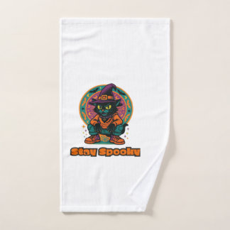 Halloween-Schwarze Katze Bleib Spooky Retro Hexenk Handtuch