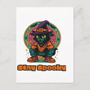 Halloween-Schwarze Katze Bleib Spooky Retro Hexenk Postkarte