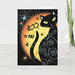 Halloween, schwarze Katze, Boo! Karte