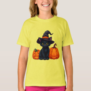 Halloween-Schwarze-Katze-Charakter-mit-Hexenhut T-Shirt