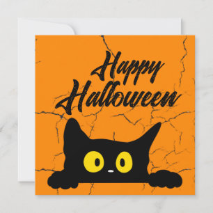 Halloween schwarze Katze Distressed Textur Orange Feiertagskarte