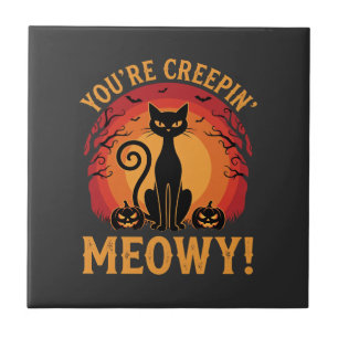 Halloween-Schwarze Katze Du Schleichst Mich Meowy Fliese