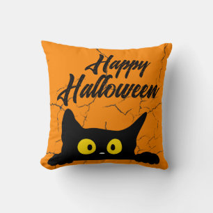 Halloween Schwarze Katze erschüttert Textur Orange Kissen