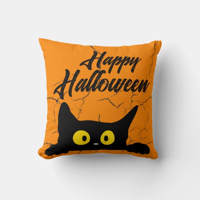 Halloween Schwarze Katze erschüttert Textur Orange Kissen (Vorderseite)