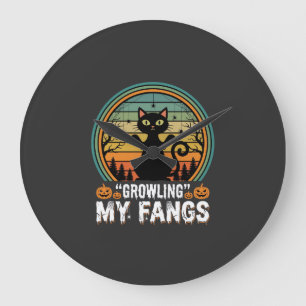 Halloween-Schwarze-Katze-Fletscht-Meine-Eckzähne-R Große Wanduhr