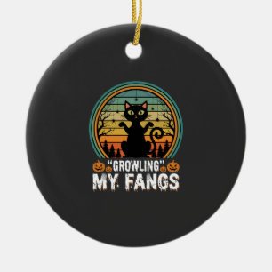 Halloween schwarze Katze fletscht meine Zähne Retr Keramik Ornament