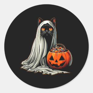 Halloween-Schwarze-Katze-Geist-Kostüm-Kürbis 1 Runder Aufkleber