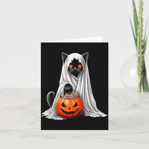 Halloween-Schwarze-Katze-Geister-Kostüm-Kürbis Karte
