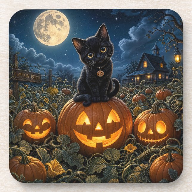 Halloween schwarze Katze Getränkeuntersetzer (Vorderseite)