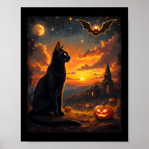 Halloween schwarze Katze Gothic Mond Szene Party Poster
