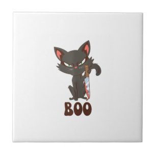 Halloween schwarze Katze gruselige Feline mit Boo  Fliese