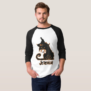 Halloween-Schwarze Katze Gruselige Spinnen T-Shirt