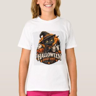 Halloween schwarze Katze Hexe gute Vibes spooky Sa T-Shirt