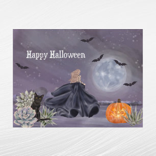 Halloween schwarze Katze Hexe Kürbis Sukkulenten F Feiertagspostkarte