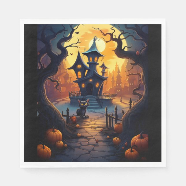 Halloween/Schwarze Katze/Hexe/Zauberkünstlerisches Serviette (Vorderseite)