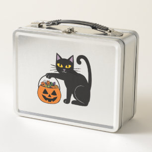 Halloween schwarze Katze Jack O' Lantern Kürbis Sü Metall Brotdose
