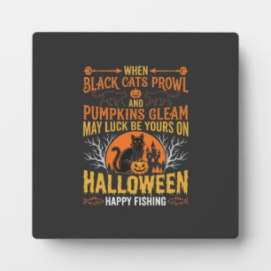Halloween-Schwarze-Katze-Kürbis-glückliches-Angeln Fotoplatte