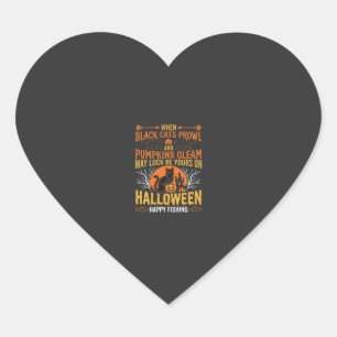 Halloween-Schwarze-Katze-Kürbis-glückliches-Angeln Herz-Aufkleber
