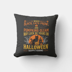 Halloween-Schwarze-Katze-Kürbis-glückliches-Angeln Kissen