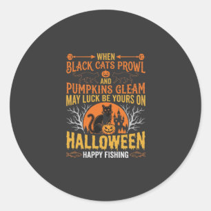 Halloween-Schwarze-Katze-Kürbis-glückliches-Angeln Runder Aufkleber