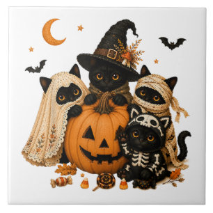 Halloween schwarze Katze Kürbis Hexe Fliese