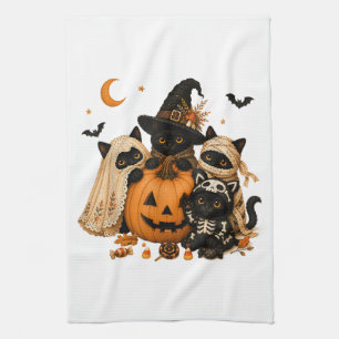 Halloween schwarze Katze Kürbis Hexe Geschirrtuch