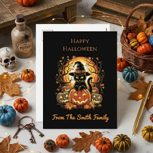 Halloween schwarze Katze Kürbis Hexenkatze Gruseli Feiertagspostkarte