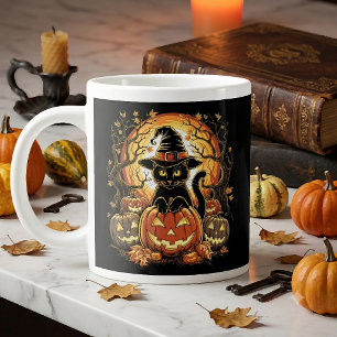 Halloween schwarze Katze Kürbis Hexenkatze Gruseli Jumbo-Tasse