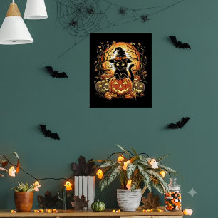 Halloween schwarze Katze Kürbis Hexenkatze Gruseli Poster