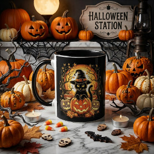 Halloween schwarze Katze Kürbis Hexenkatze Gruseli Tasse
