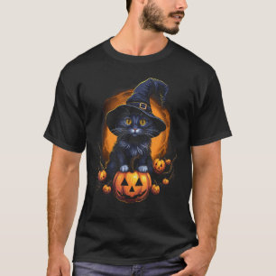 Halloween-Schwarze-Katze-Kürbis-Jack-o-Lantern-Kos T-Shirt