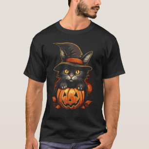 Halloween-Schwarze-Katze-Kürbis-Kostüm-Angst-Kätzc T-Shirt